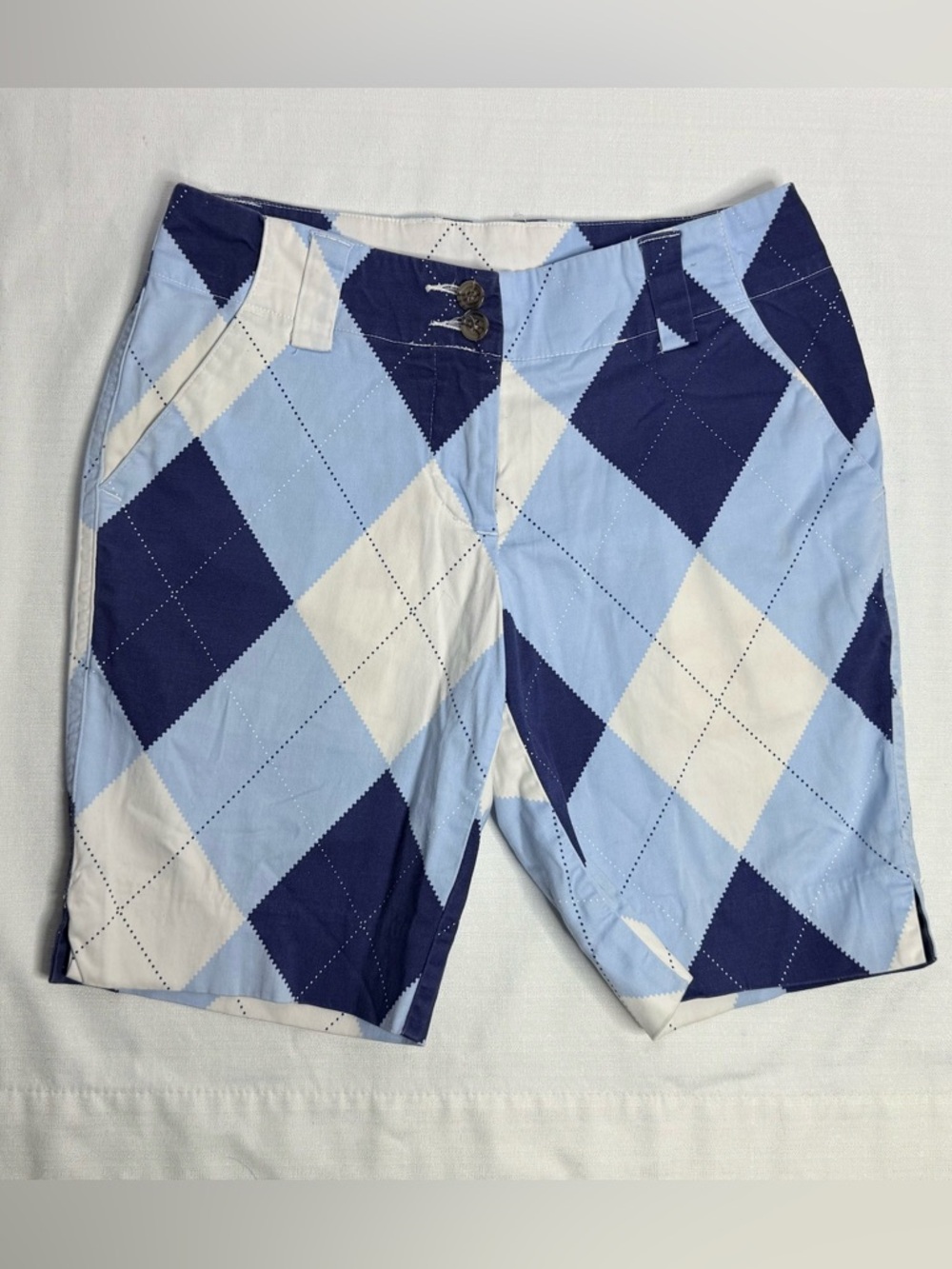 LOUDMOUTH Golf Argyle Print Bermuda Shorts Blue Women's Size 0